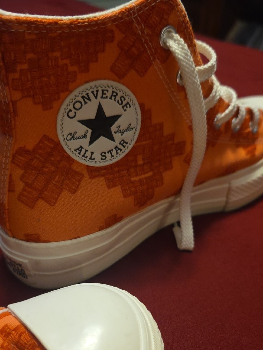 Converse High Top Sneakers - Orange & White Embroidered Design Women's Size 10 - Picture 2 of 6